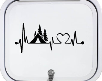 Camper Tent Heartbeat Lifeline Monitor Camping Decal Sticker for Car Truck Laptop Trailer Boat