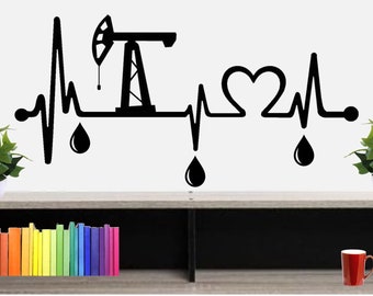 Oilfield Pumpjack Heartbeat Lifeline Wall Decal