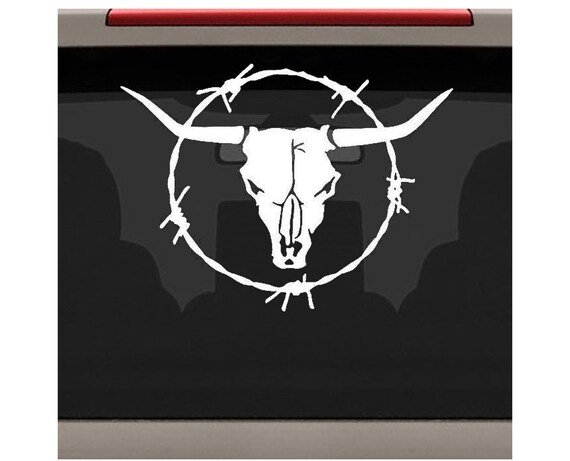 Longhorn Cow Bull Skull Decal Sticker Car Truck Motorcycle Window Bumper Laptop Wall Decor - Size (07 Inch / 18 Cm Wide) - Color (Matte White