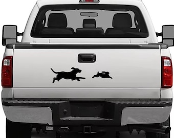 Custom Beagle Dog Chasing Rabbit Decal Sticker for Tailgate or Truck Window | Gift for Rabbit Hunter