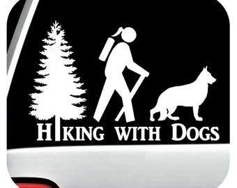Hiking With Dogs Girl or Guy Hiker with German Shepherd Dog Hiking Decal Sticker
