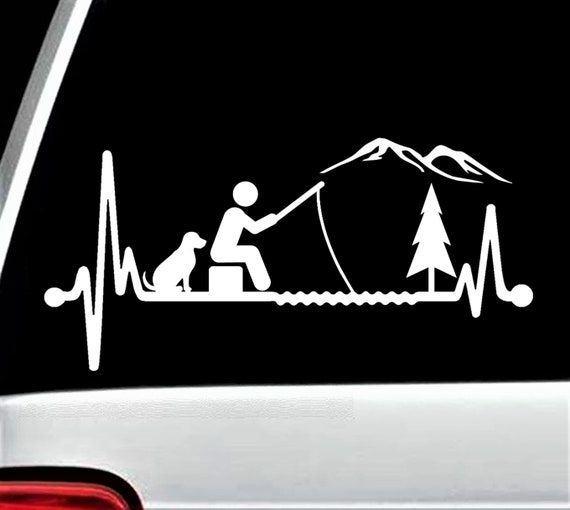Guy With Dog Fishing Heartbeat Lifeline Decal Sticker for Car