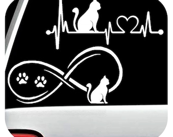 Cat Heartbeat Lifeline Infinity Decal Stickers