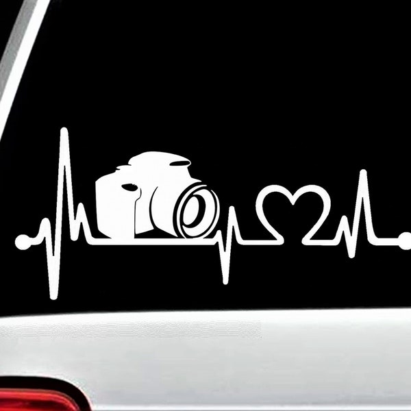Camera Photography Lover Heartbeat Lifeline Decal Sticker for Car Window | Gift For Photographer | Vintage Camera Decal | K1088
