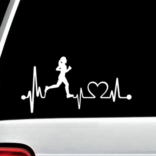 Ships Fast - Run Girl Heartbeat Marathon 13.1 26.2 Running Vinyl Decal Sticker