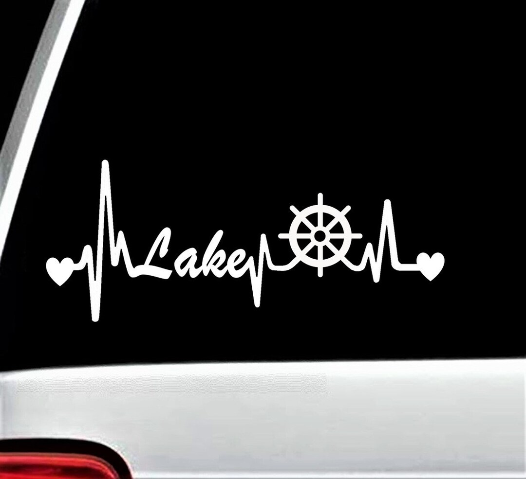 Boat Captains Wheel Heartbeat Decal Sticker for Car Window Lake Life