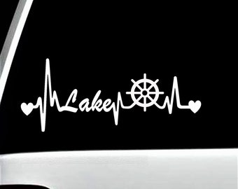 Boat Captains Wheel Heartbeat Decal Sticker for Car Window | Lake Life | Pontoon Boat Decal | BG 361