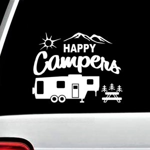 Happy Campers 5th Fifth Wheel Camper Camping Decal Sticker for Car Window Bucket BG 641