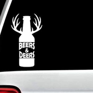 Beer Deer Antlers Longneck Bottle Decal Sticker for Car Window 7.0 Inch BG 261 Moose Elk Hunting
