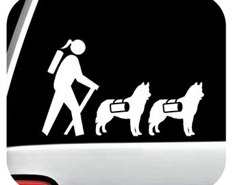 Custom Hiking Girl Hiker w/Two Husky Dogs Decal Sticker for Car Window A1145 Custom