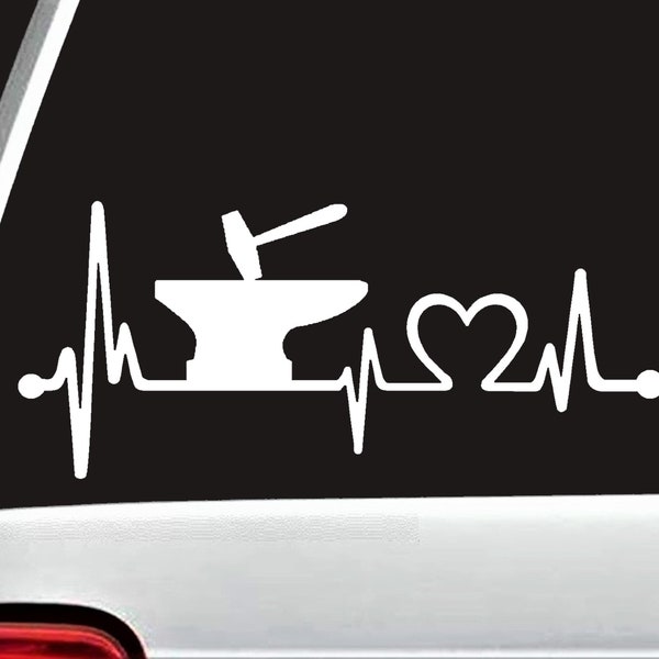 Blacksmith Anvil and Hammer Heartbeat Lifeline Monitor Decal Sticker / Blacksmith Decal / Metalsmith Decal / K1148