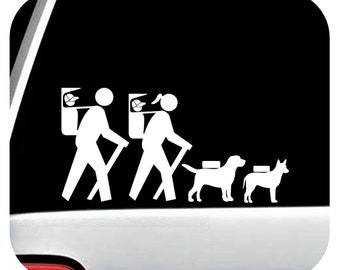 Custom Hiking Family Decal | Hiker Guy Hiker Girl w/ Dogs Decal Sticker for Car Window | Hiking Camper Camping