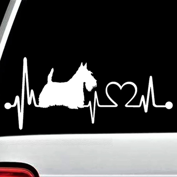 Scottie Scottish Terrier Heartbeat Lifeline Autocollant de décalcomanie pour chien | Scottie Dog Decal Autocollant | K1041