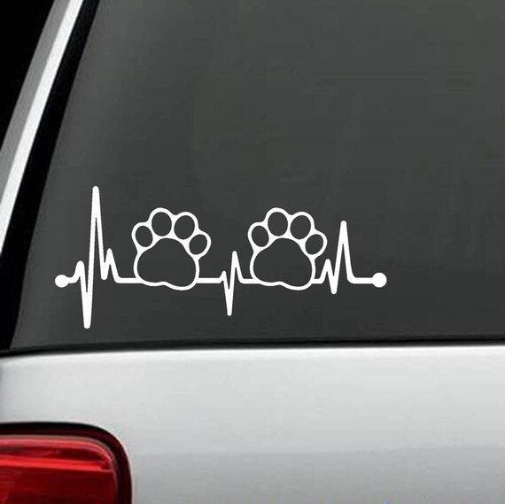 K1083 Pet Paw Heartbeat Lifeline Dog Decal Sticker