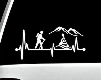 Hiking Hiker Kayak Heartbeat Lifeline Decal Sticker for Car Window 8 Inch BG 287