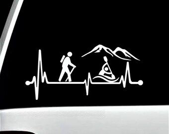 Hiking Hiker Kayak Heartbeat Lifeline Decal Sticker for Car Window 8 Inch BG 287