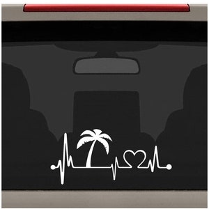 Palm Tree Heartbeat Lifeline Vacation Decal Sticker Palm Tree Decal for Car Surf Sand Sun Beach Ocean K1016 image 8