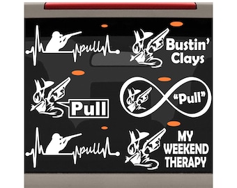 Skeet Sport Trap Shooting Decal Sticker Set for Auto Window | Skeet Shooter Decal | Gift for Shotgun Owner | Shotgun Stickers | BG 885