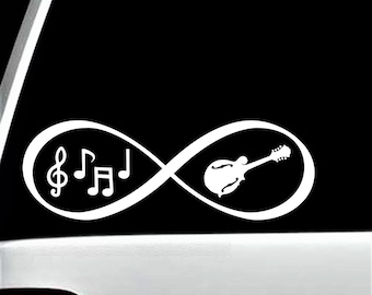 Mandolin Bluegrass Music Notes Infinity Decal Sticker for Car Window 8 Inch BG 189