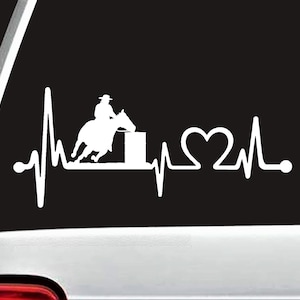 Barrel Racing Decal | Barrel Racing Rodeo Horse Heartbeat Decal Sticker for Car | Turn and Burn Decal | Decal for Horse Trailer | K1087