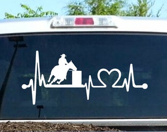 Barrel Racing Horse Heartbeat Decal Sticker | Barrel Racing Decal | Turn and Burn Decal | Rodeo Decal for Horse Trailer | K1087