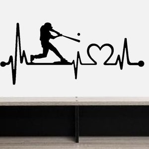 Baseball Batter Wall Decal Heartbeat Lifeline Sticker | BG 511