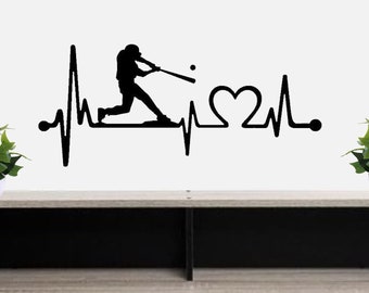 Baseball Batter Wall Decal Heartbeat Lifeline Sticker | BG 511