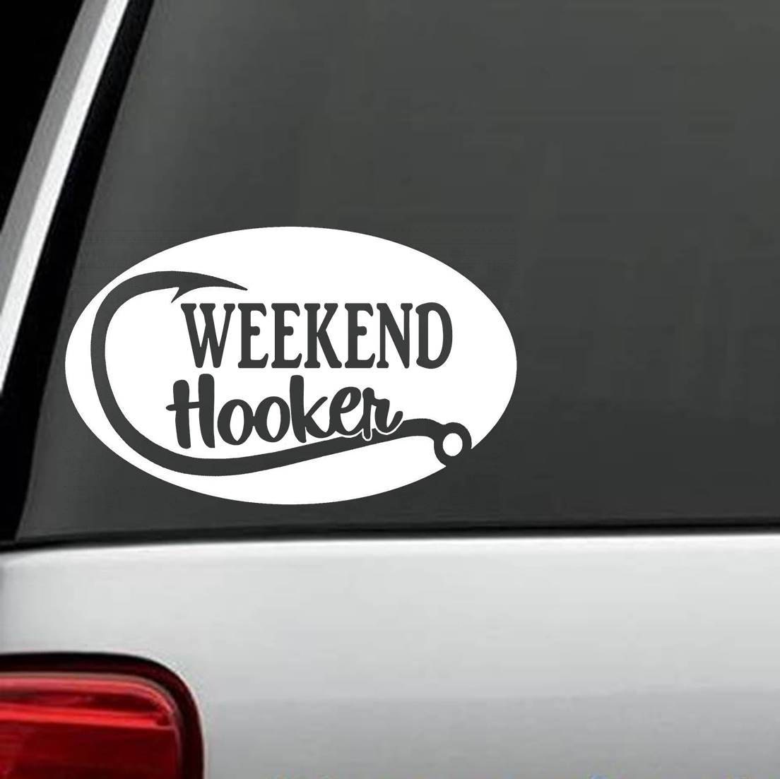 Funny Fishing "HOOKER" Car Bumper Sticker – Girly Fishing Decal For Boat Or Vehicle