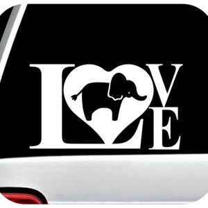 Calcomanía con forma de corazón de elefante para ventanilla de coche, calcomanías de elefante, calcomanía de elefante para taza, BG 880