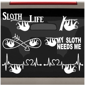 Sloth Decal for Car Window Heartbeat Infinity Sticker Set 6-Count BG 504