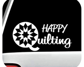 Happy Quilting Decal | Quilter Decal | Sewing Machine Quilt Block Sticker for Car Window | Love To Quilt | BG 934