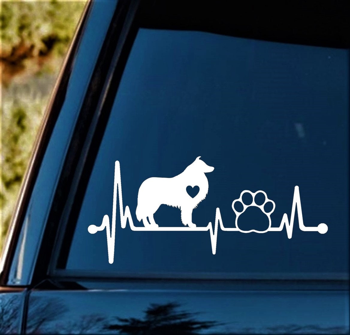 Collie Heartbeat Lifeline Dog Paw Decal Sticker for Car Window 8 Inch BG 204 Pet 