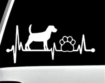 Beagle Dog Paw Heartbeat Lifeline Decal Sticker for Car Window 8 Inch BG 138