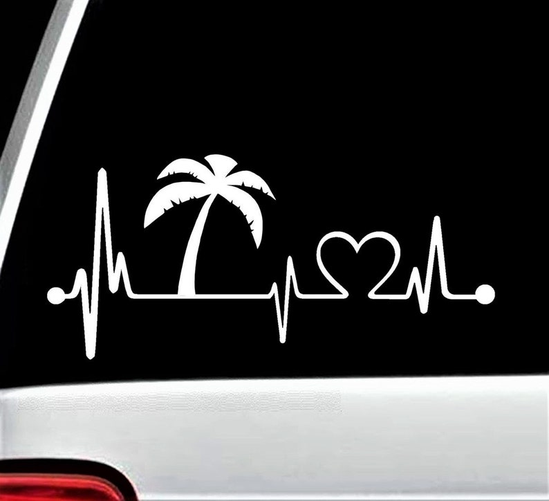 Palm Tree Heartbeat Lifeline Vacation Decal Sticker Palm Tree Decal for Car Surf Sand Sun Beach Ocean K1016 image 1