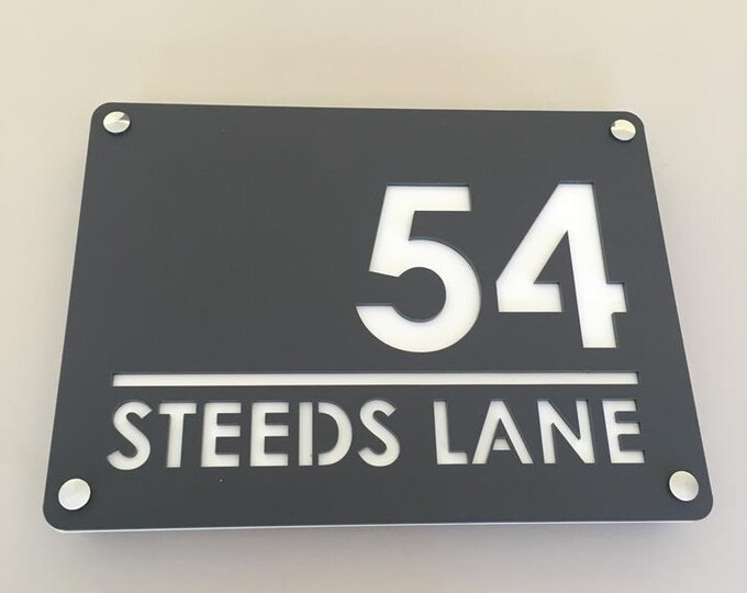 Light Grey /& Dark Grey Mat Large Rectangular House Name Signs /& Chrome Fixings