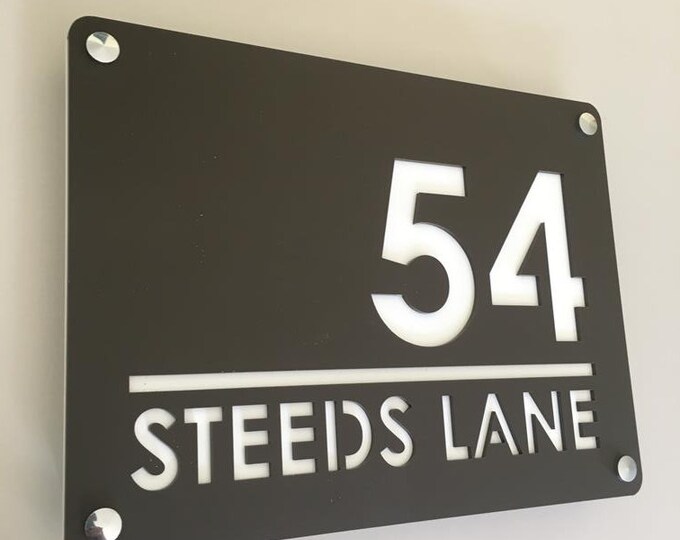 Light Grey /& Dark Grey Mat Large Rectangular House Name Signs /& Chrome Fixings