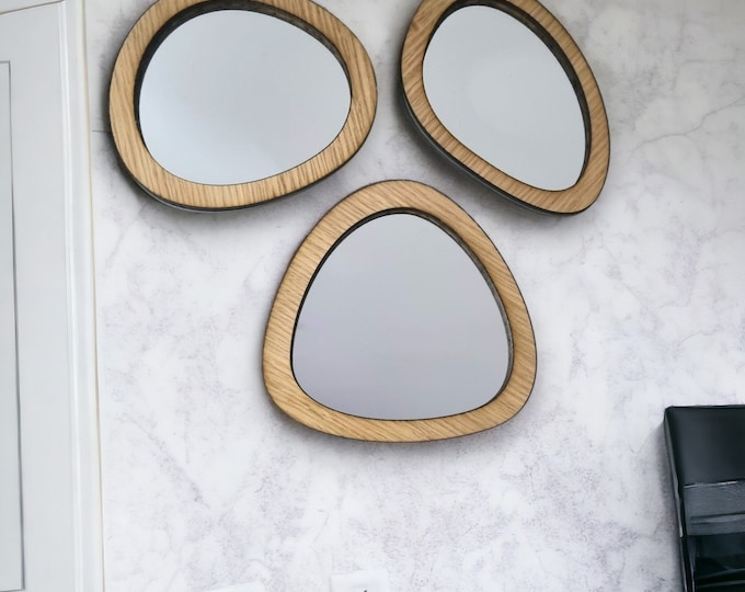 Pebble Wooden Framed Mirror Set: Oak, Walnut, Cherry