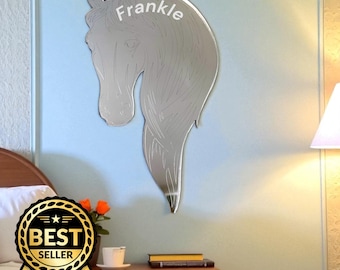 Personalised Etched Horses Head Mirror: Custom Sizes and Colours