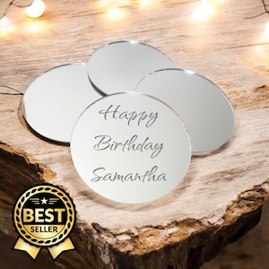 Espejos acrílicos redondos para manualidades: tamaños personalizados, fabricación de joyas y grabados disponibles.