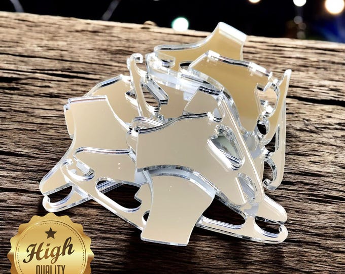 Ice Scates Shaped Crafting Mirrors, Custom Colours, Woods, Sizes, Shapes, (Holes for Jewellery or hoops for invites) Packs of 10