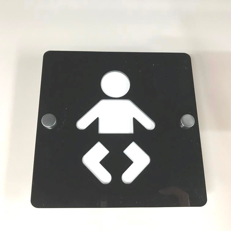 Square Acrylic Baby Changing Toilet Sign Many Colour Choices