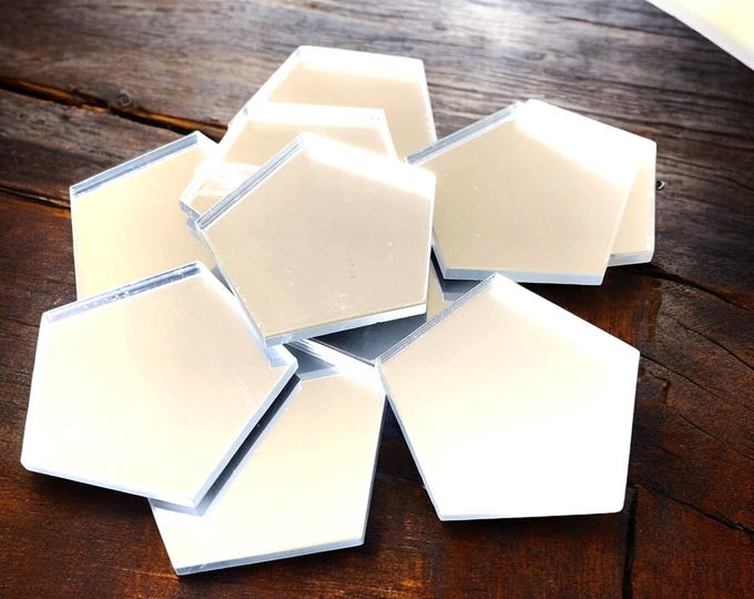 Pentagon Acrylic Crafting Mirrors: Custom Colors, Woods, Sizes - Pack of 10