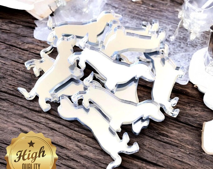 Sausage Dog Shaped Crafting Mirrors, Custom Colours, Woods, Sizes, Shapes, (Holes for Jewellery or hoops for invites) Packs of 10