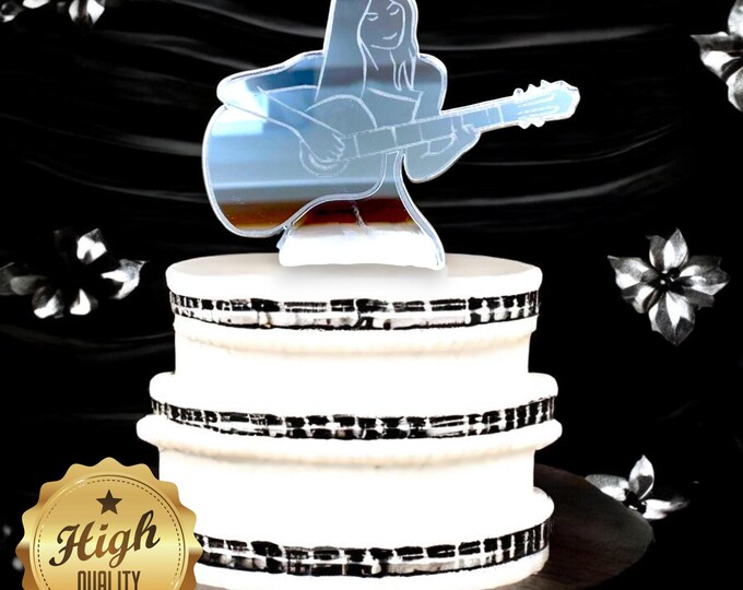 Guitarist Cake Toppers - Lady Singer Cake Topper, Custom Colours, Sizes, Engravings & Emblems