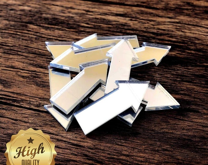 Arrow Shaped Crafting Mirrors, Custom Colours, Woods, Sizes, Shapes, (Holes for Jewellery or hoops for invites) Packs of 10
