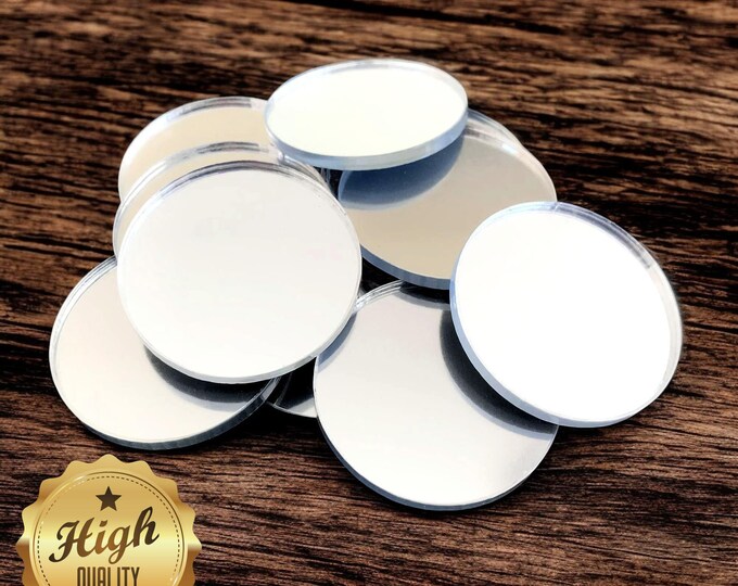 Circle Shaped Crafting Mirrors, Custom Colours, Woods, Sizes, Shapes, (Holes for Jewellery or hoops for invites) Packs of 10