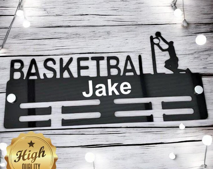 Basketball Medal Hangers, With Customised Name, Sport, Colours & Woods, Includes all Fixings, Large Sizes Made