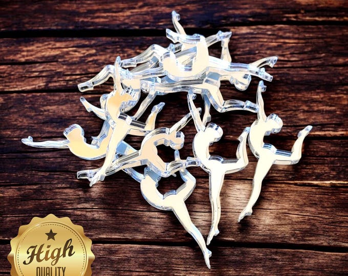 Gymnast Shaped Crafting Mirrors, Custom Colours, Woods, Sizes, Shapes, (Holes for Jewellery or hoops for invites) Packs of 10