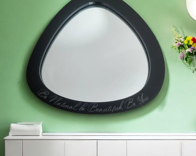 Triangular Pebble Shaped Mirrors with Custom Colours or Wood Frames, Bespoke Sizes & Engraving Services