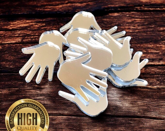 Pair of Hands (5L&5R) Shaped Crafting Sets, Custom Colours, Woods, Sizes, Shapes, (Holes for Jewellery or hoops for invites) Pack of 10